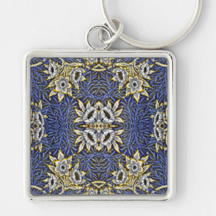 William Morris Blau- und Gold-Tulpen-Weiden-Design Schlüsselanhänger