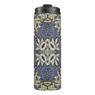 William Morris Blau- und Gold-Tulpen-Weiden-Design Thermosbecher