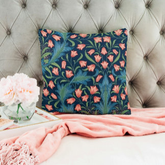 William Morris Blau- und Rosa-Blumenmuster Kissen