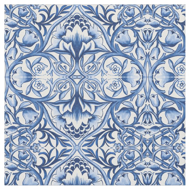 William Morris - Blau-Weiß-Blume Stoff (Nahaufnahme)