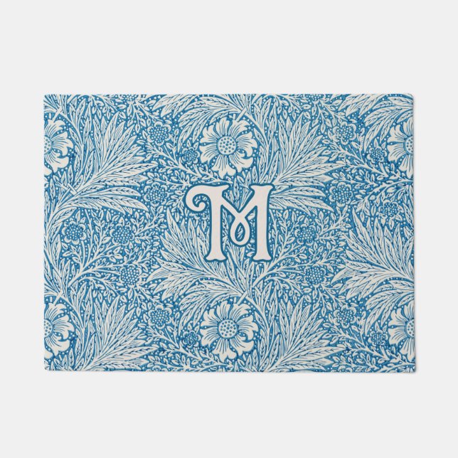 William Morris Blaue Ringelblume Monogramm Fußmatte (Vorderseite)