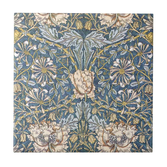 William Morris-blaues Blumen Fliese (Vorderseite)