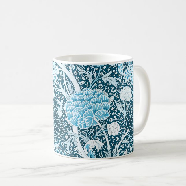 William Morris Blaues Blumenmuster Pre-Raphaeliten Kaffeetasse (VorderseiteRechts)