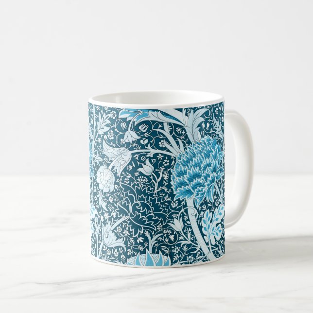 William Morris Blaues Blumenmuster Pre-Raphaeliten Kaffeetasse (VorderseiteRechts)