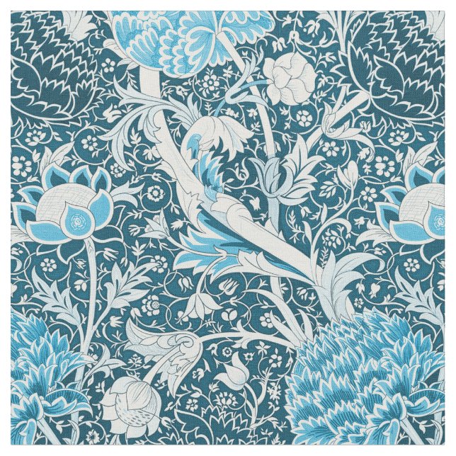 William Morris Blaues Blumenmuster Pre-Raphaeliten Stoff (Nahaufnahme)