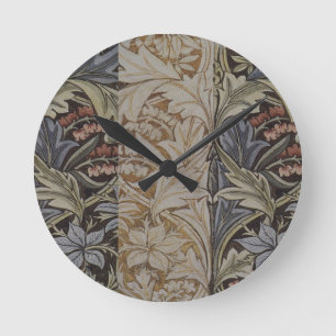William Morris Blauglockentapete Botanischer Klass Runde Wanduhr