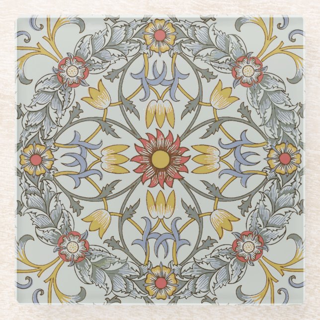 William Morris Bloral Circle Blume Illustration Glasuntersetzer (Vorderseite)
