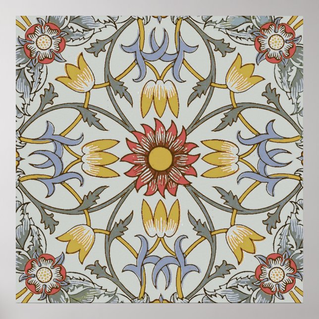 William Morris Bloral Circle Blume Illustration Poster (Vorne)