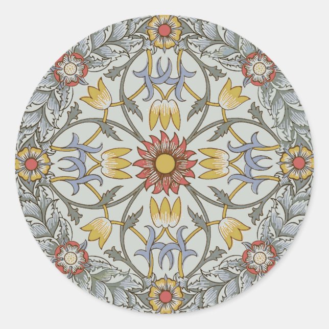 William Morris Bloral Circle Blume Illustration Runder Aufkleber (Vorderseite)