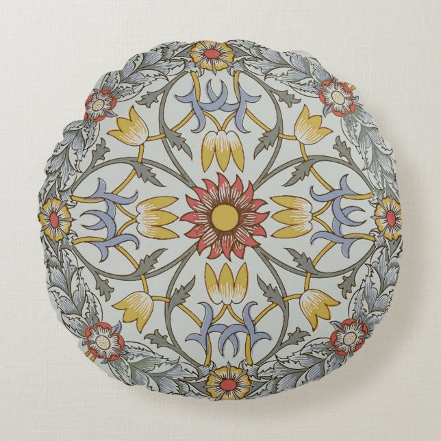 William Morris Bloral Circle Blume Illustration Rundes Kissen (Vorderseite)