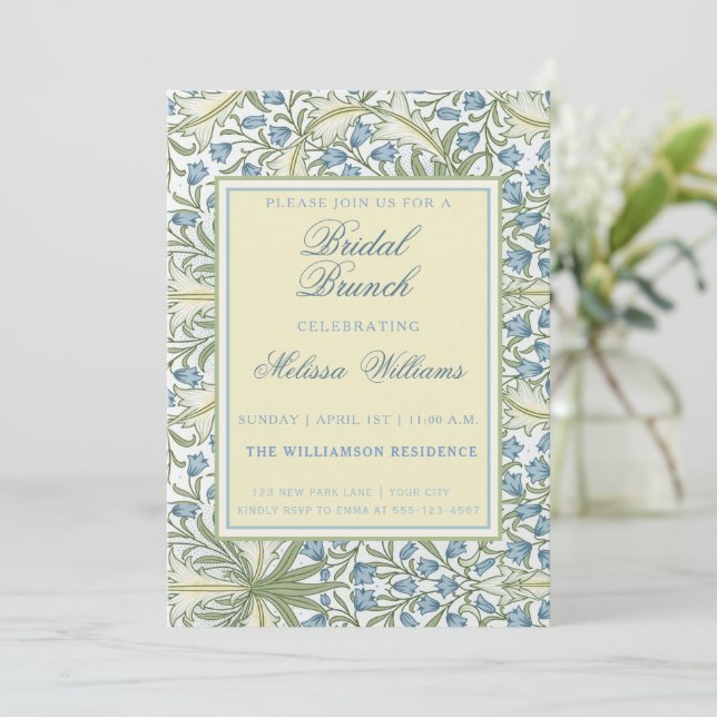 William Morris - Blue Bellflowers Bridal Brunch Einladung (Stehend Vorderseite)