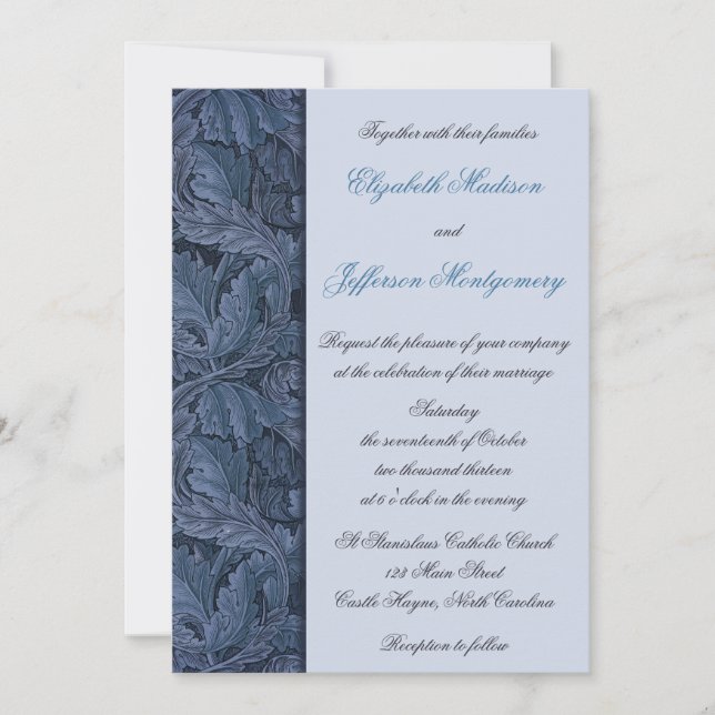 William Morris Blue Blätter Wedding Invitation Einladung (Vorderseite)