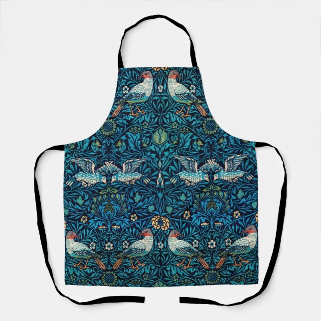 William Morris Blue Floral & Bird Print Schürze (Vorderseite)