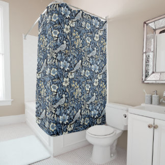 William Morris Blue Foliage Muster Wallpaper Duschvorhang