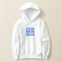 William Morris Blue Initial J Pullover Hoodie