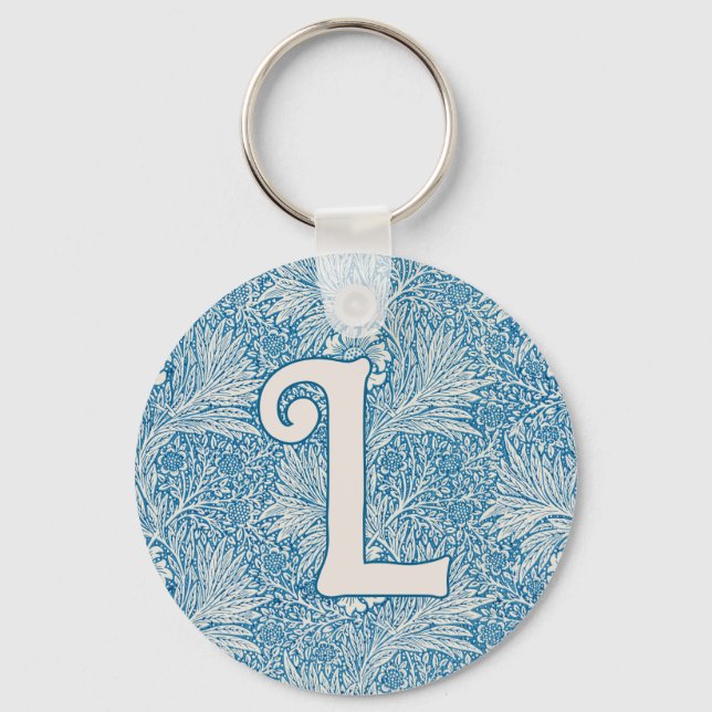 William Morris Blue Marigold Monogram Schlüsselanhänger (Vorderseite)