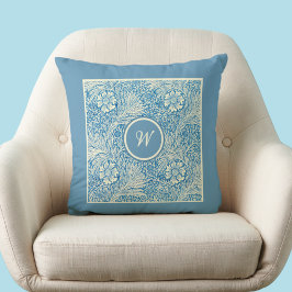 William Morris Blue Marigold Pattern mit Initial Kissen