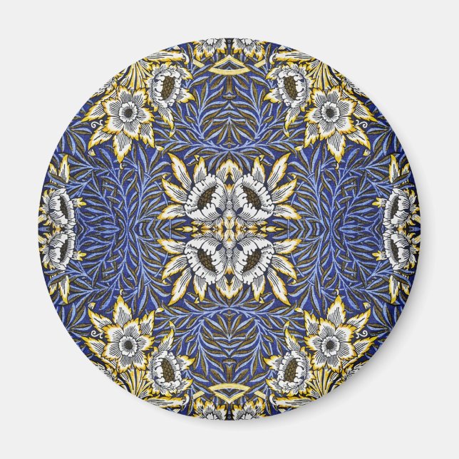 William Morris Blue und Gold Tulip Willow Design Magnet (Vorne)