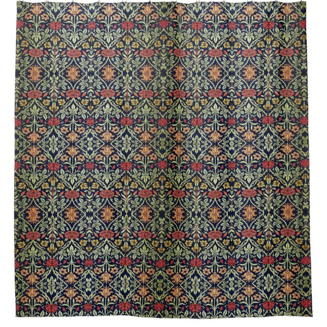 William Morris Blume Foliage Green Yellow Red Duschvorhang (Vorderseite)