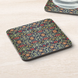William Morris Blume Foliage Green Yellow Red Getränkeuntersetzer