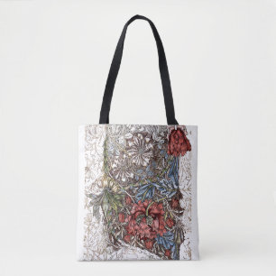 William morris blumen florale illustration rot bla tasche