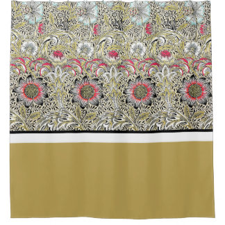 William Morris Blumen Rot Gelb Schwarz Duschvorhang