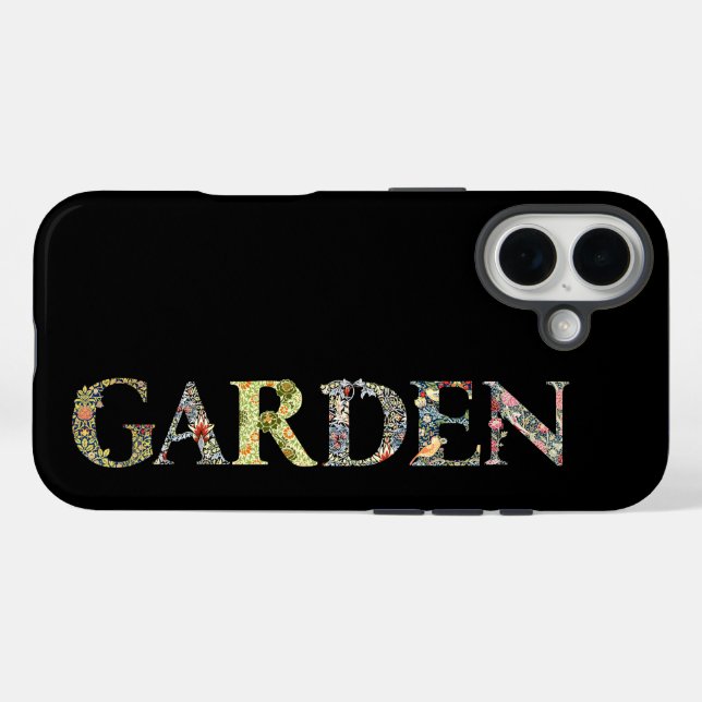 William Morris Blumengarten Motto und Rahmen iPhone 16 Hülle (Rückseite (Horizontal))