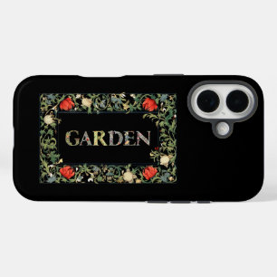 William Morris Blumengarten Motto und Rahmen iPhone 16 Hülle