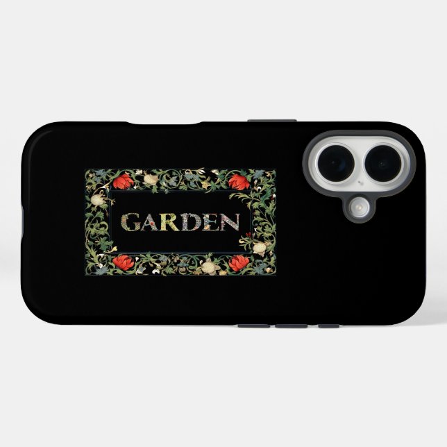 William Morris Blumengarten Motto und Rahmen iPhone 16 Hülle (Rückseite (Horizontal))