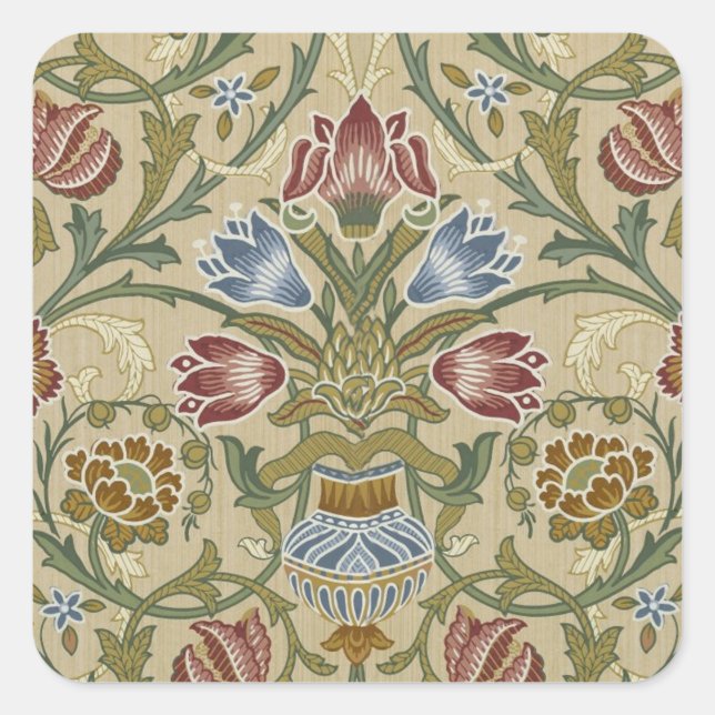 William Morris Brocade Floral Wallpaper Pattern Quadratischer Aufkleber (Vorderseite)