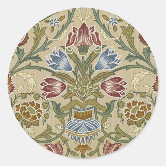 William Morris Brocade Floral Wallpaper Pattern Runder Aufkleber (Vorderseite)