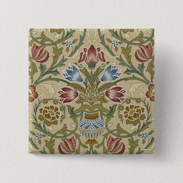 William Morris Brokat Blumen Tapetenmuster Button (Vorderseite)