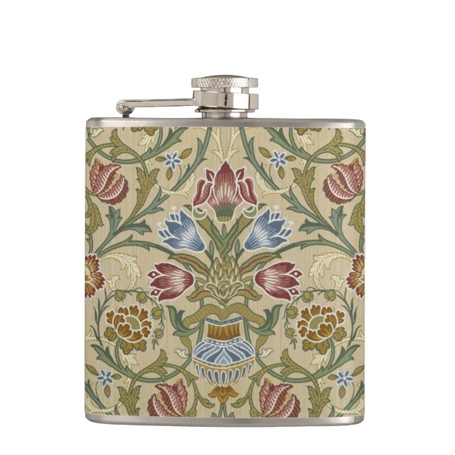 William Morris Brokat Blumen Tapetenmuster Flachmann (Vorderseite)