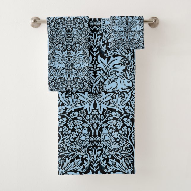 William Morris Brother Rabbit Hellblau Schwarz Badhandtuch Set (Insitu)