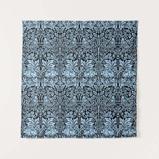 William Morris Brother Rabbit Hellblau Schwarz Wandteppich (Vorderseite)