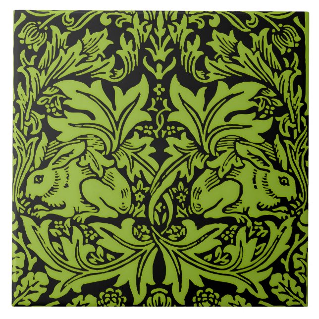 William Morris Brother Rabbit Hellgrün Schwarz Fliese (Vorderseite)