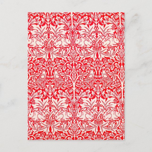 William Morris Brother Rabbit Muster in Rot Postkarte (Vorderseite)