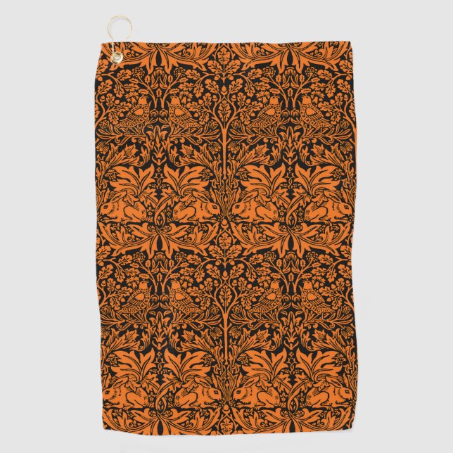 William Morris Brother Rabbit Rust Schwarz Muster Golfhandtuch (Vorderseite)