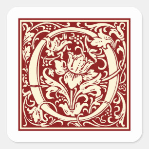 William Morris Buchstabe O Monogramm Initiale Rot Quadratischer Aufkleber