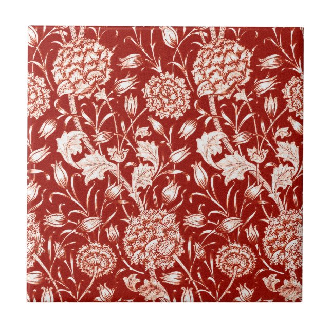 William Morris Carnation Print, Deep Red und White Fliese (Vorderseite)