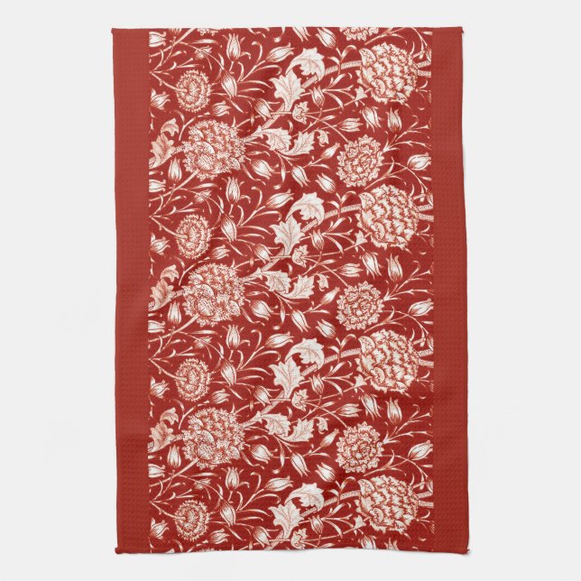 William Morris Carnation Print, Deep Red und White Geschirrtuch (Vertikal)