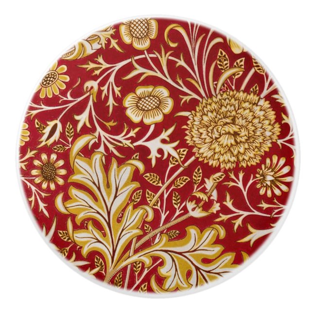 William Morris Cherwell Floral Pattern Red Keramikknauf (Vorderseite)