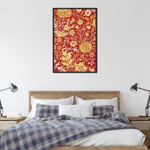 William Morris Cherwell Floral Pattern Red Leinwanddruck