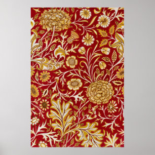 William Morris Cherwell Floral Pattern Red Poster