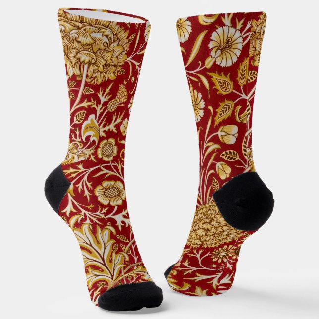 William Morris Cherwell Floral Pattern Red Socken (Gewinkelt)