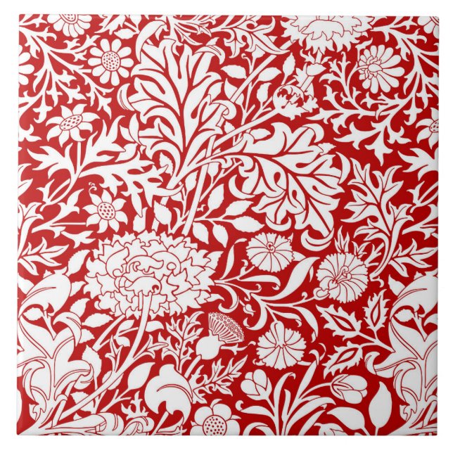 William Morris 'Cherwell' in Red & White Fliese (Vorderseite)