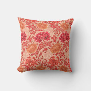 William Morris-Chrysanthemen, korallenrote Orange Kissen Für Draußen