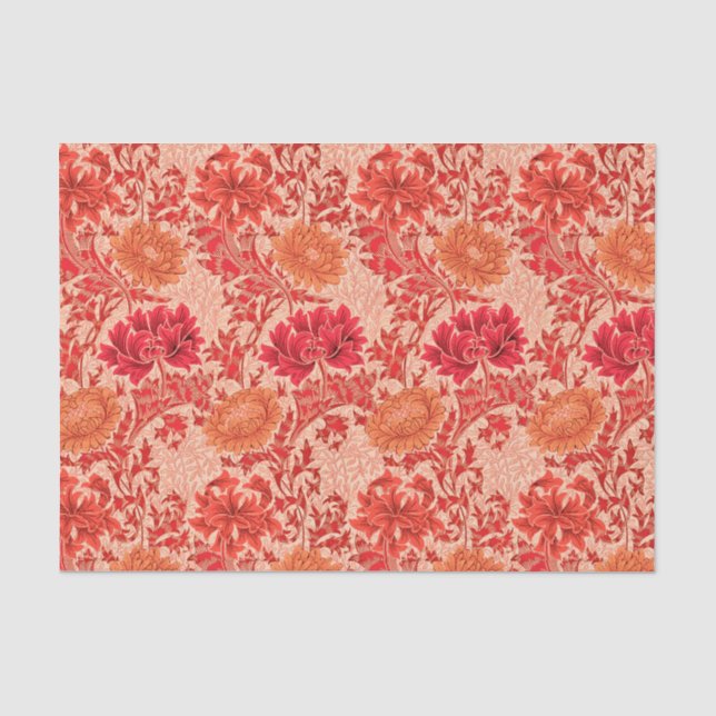 William Morris-Chrysanthemen, korallenrote Orange Seidenpapier (Vorderseite)
