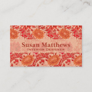 William Morris-Chrysanthemen, korallenrote Orange Visitenkarte