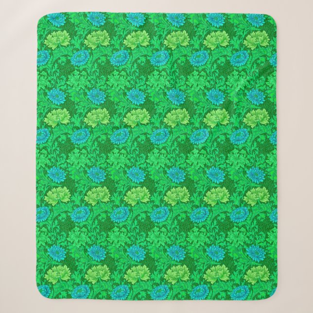 William Morris Chrysanthemen, Limettengrün & Aqua Sherpadecke (Vorderseite)